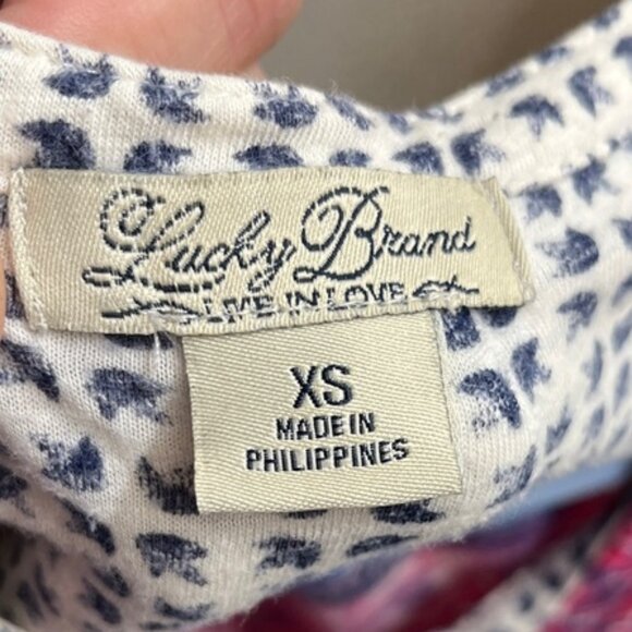 Lucky Brand Hot Pink Purple Boho Printed Long Sleeve Henley Tee - Picture 7 of 8